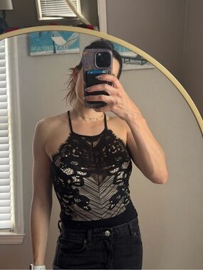 Black Lace Halter Bodysuit